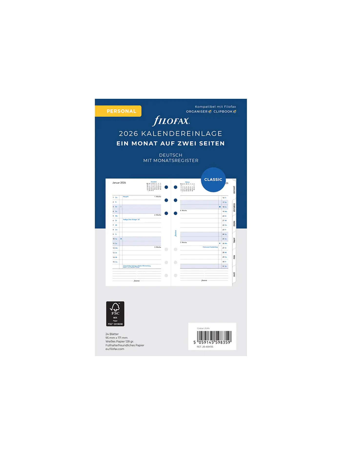 FILOFAX | Kalendereinlage Monat Deutsch Personal 2026 | 